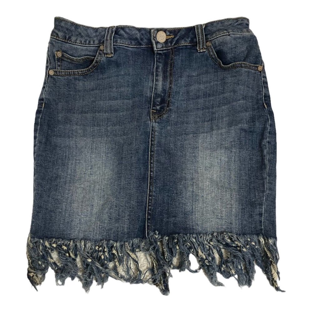 Boom Boom Jeans Womens Medium Denim Pencil Skirt Fringe Cowgirl Stretch